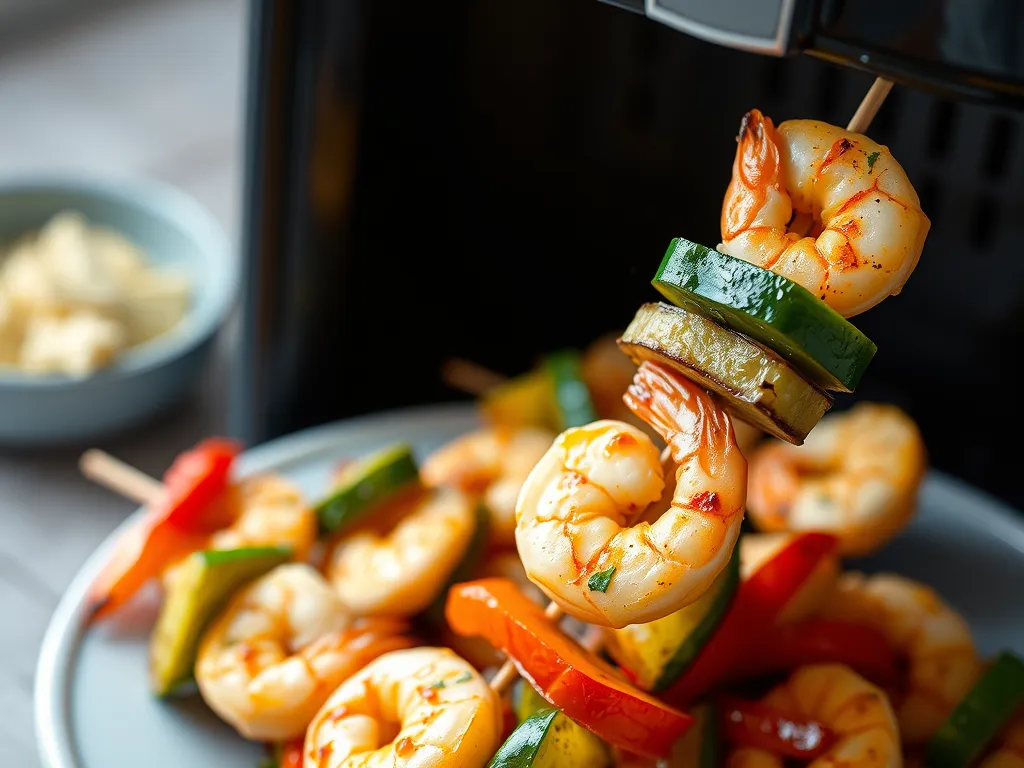 Air Fryer Shrimp and Veggie Skewers