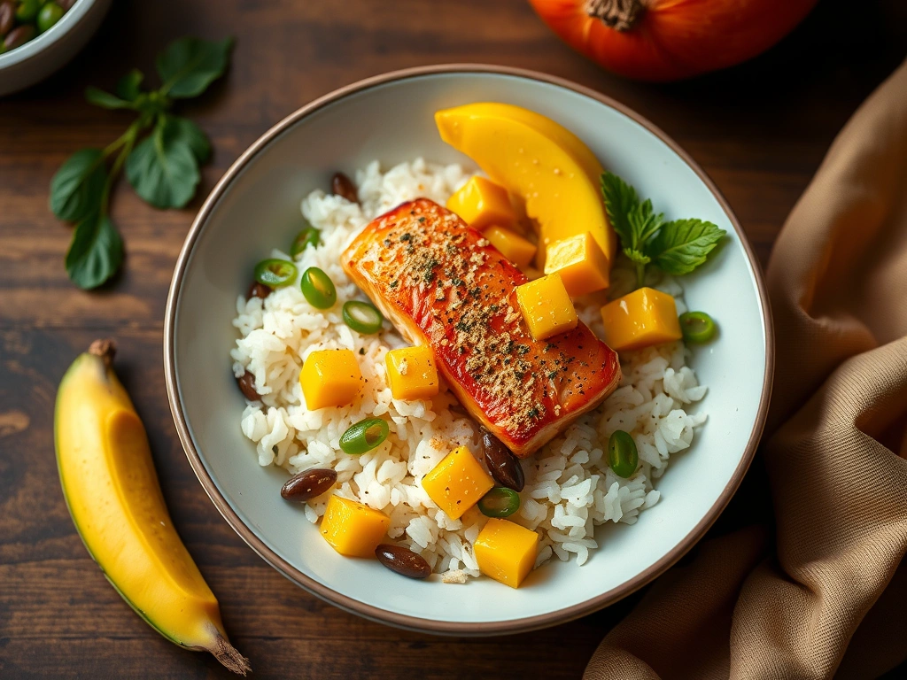 Salmon and Mango Sticky Rice Bowl