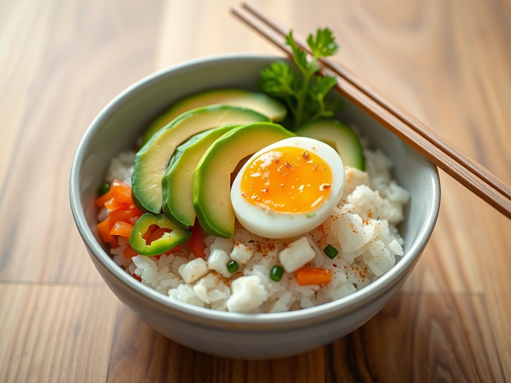 Sushi Rice Bowl with Avocado and Cucumber